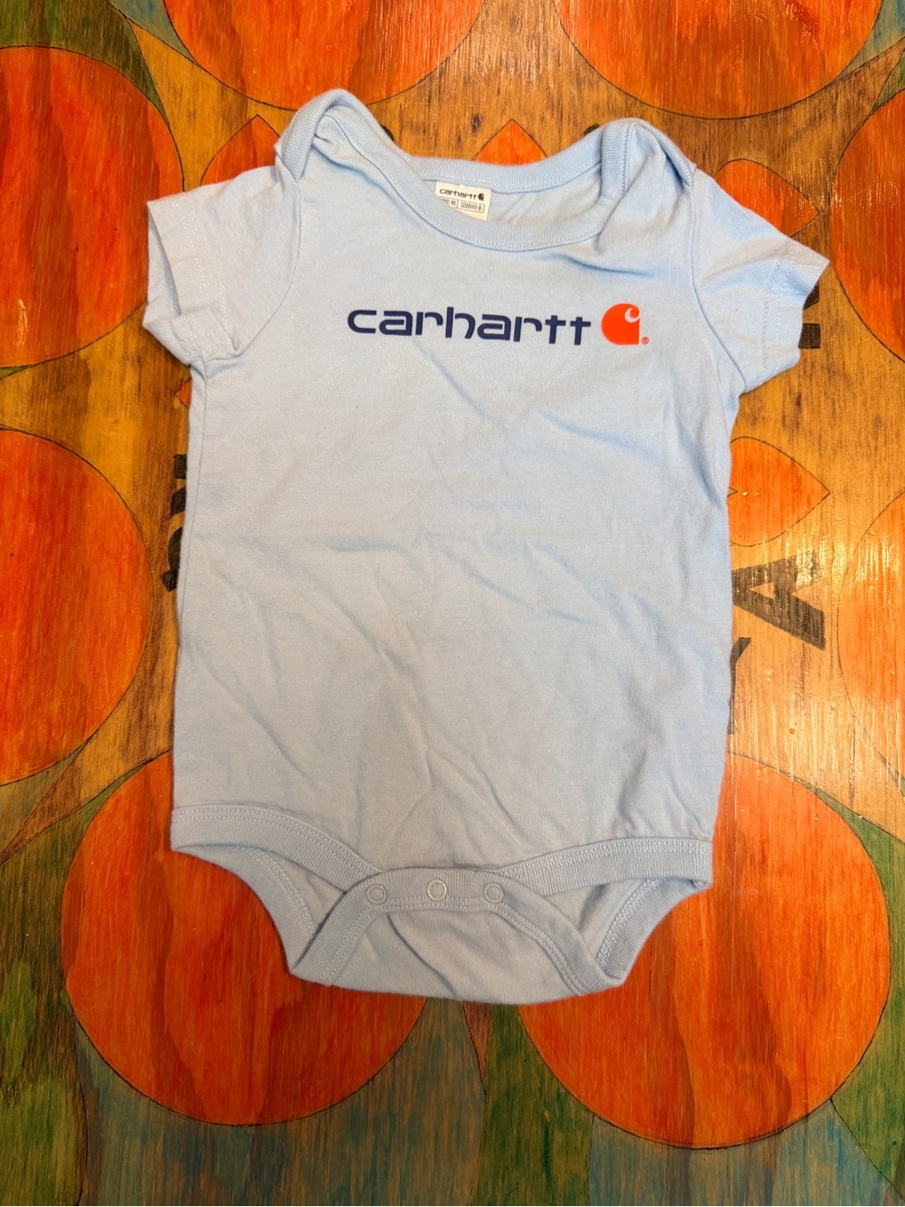 Carhartt Logo Baby Bodysuit 6M Blue Short Sleeve Cotton Knit SD8849-B Top Only S